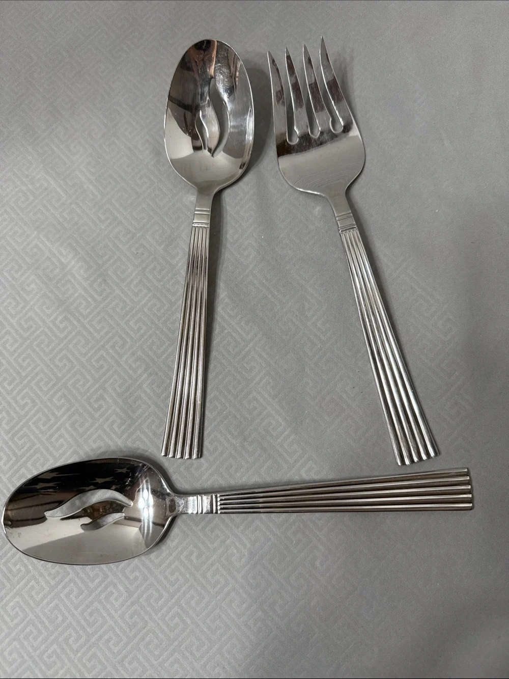 Manhattan Pattern by Wallace Stainless 1 Serving Fork and 2 Serving Spoons 3pcs